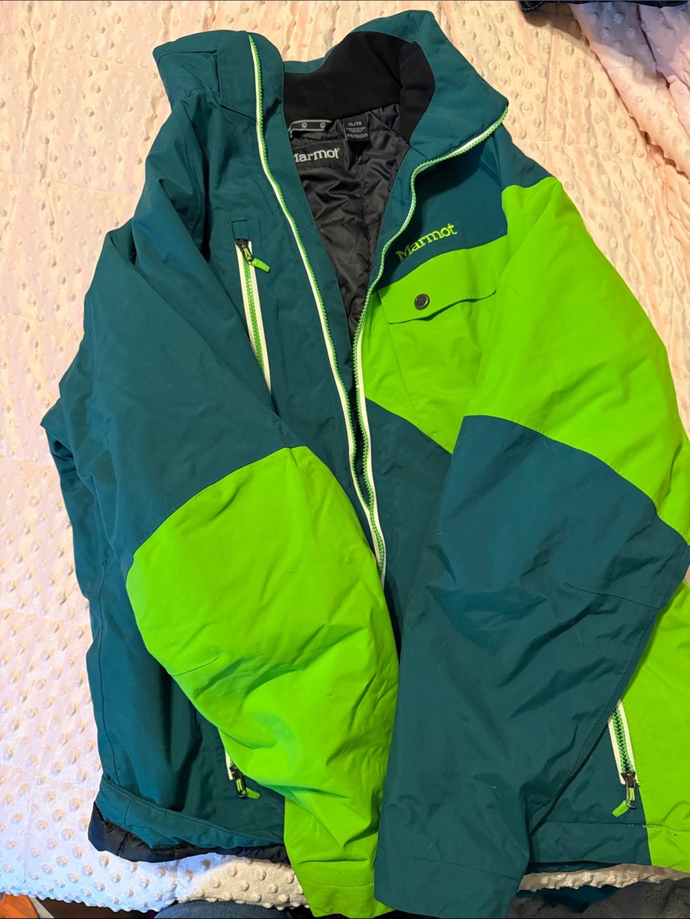 Marmot Teal and Lime Colorblock Ski Jacket